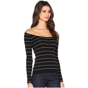 360 Sweater Black with White Striped Ribbed Phuket Top